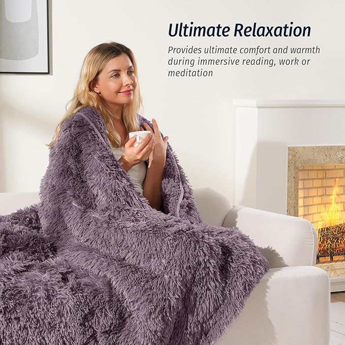 Wemore Shaggy Long Fur Faux Fur Weighted Blanket, Cozy and Fluffy Plush Sherpa - Image 3