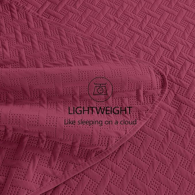 FLYMME Quilts King Size, Lightweight Burgundy Bedspreads, Basket Weave Pattern - Image 6