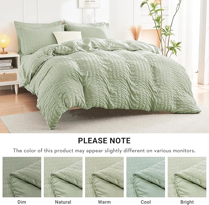 HYMOKEGE Light Green King Size Comforter Set Seersucker 7 Pieces, All Season - Image 6