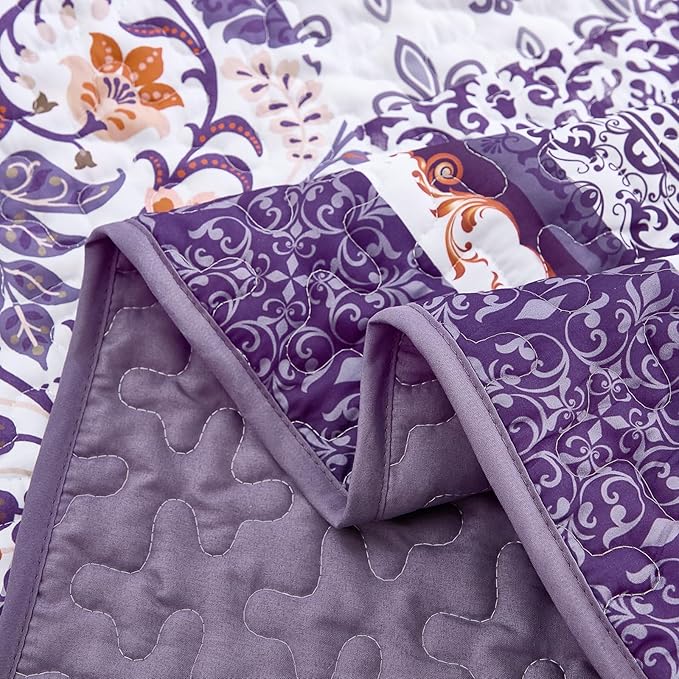 WONGS BEDDING Purle Quilt Set King Size, 3 Pieces Boho Patchwork Bedspread - Image 8