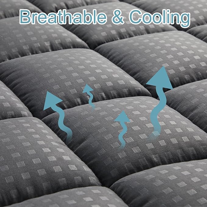 HYLEORY Queen Mattress Pad Quilted Fitted Mattress Protector Cooling Pillow Top - Image 2