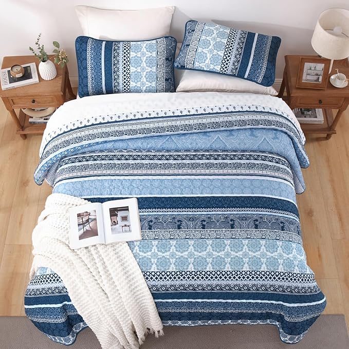 WONGS BEDDING Boho Quilt Set Twin Size, Lightweight Bedspread Coverlet Bedding - Image 9