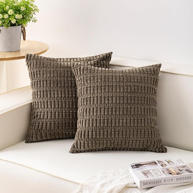 Aegero Pack of 2 Corduroy Decorative Throw Pillow Covers 22x22 Inch Soft by Unknown