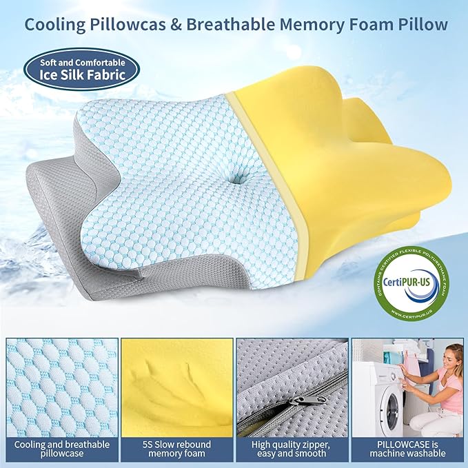 Cervical Neck Pillow for Pain Relief, Memory Foam Contour Orthopedic Pillow - Image 3