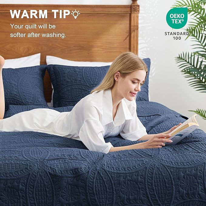 Love's cabin Oversized King Size Quilt Bedding Set Navy Bedspreads - Image 4