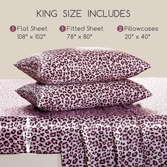 MR&HM Satin Bed Sheets with Elastic Corner Straps, King Size Sheets Set - Image 2