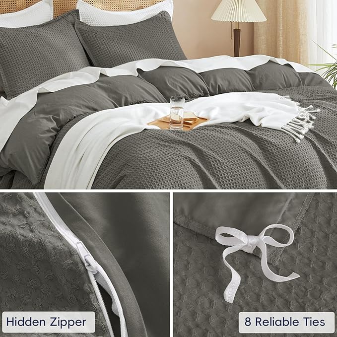 PHF Waffle Weave Duvet Cover Set Queen Size, No Snagging Ultra Soft Luxury - Image 5