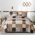 Mybedsoul Patchwork Quilt Set Queen Size, 3 Pieces Brown Floral Plaid Patchwork by Mybedsoul