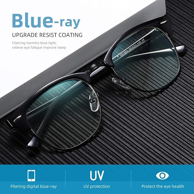 Blue Light Blocking Glasses Vintage Half Frame UV Clear Lens Anti Eyestrain - Image 4