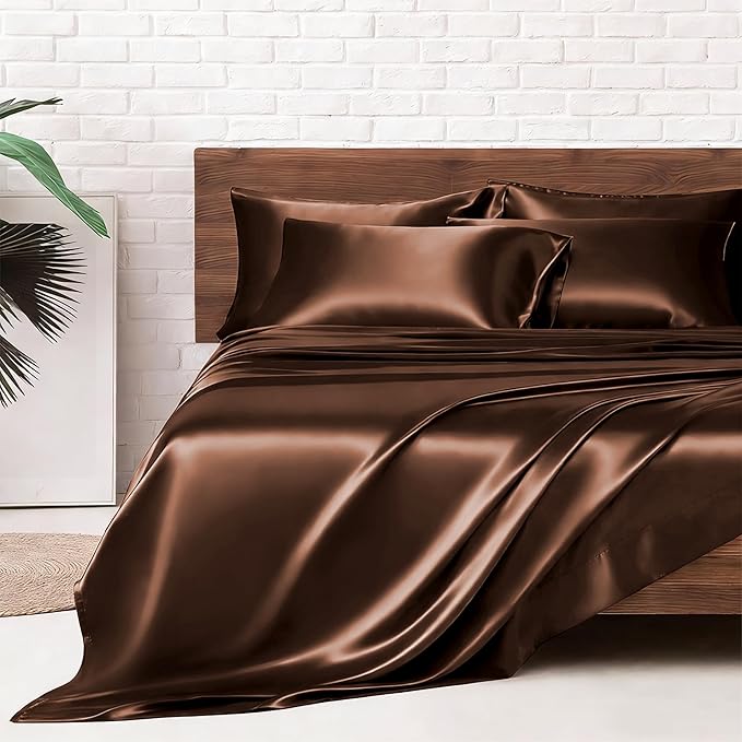 MR&HM Satin Bed Sheets, King Size Sheets Set by MRHM