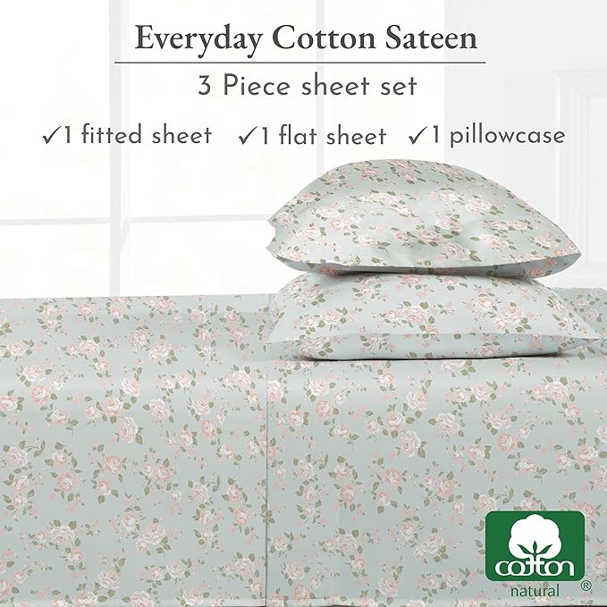 California Design Den Rose Sheet Set Twin, 100% Cotton 12" Pocket Twin Sheets & - Image 6