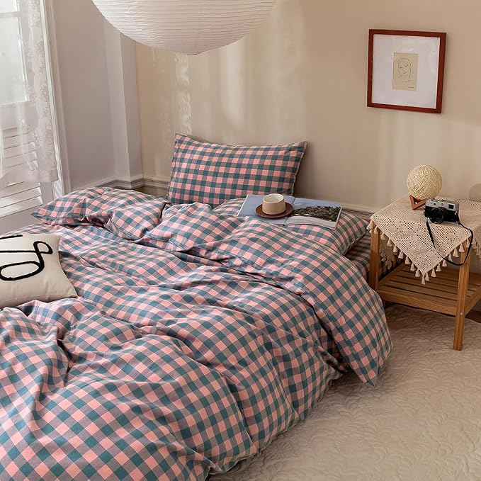 mixinni Pink Blue Purple Checkered Duvet Cover Set - Image 2