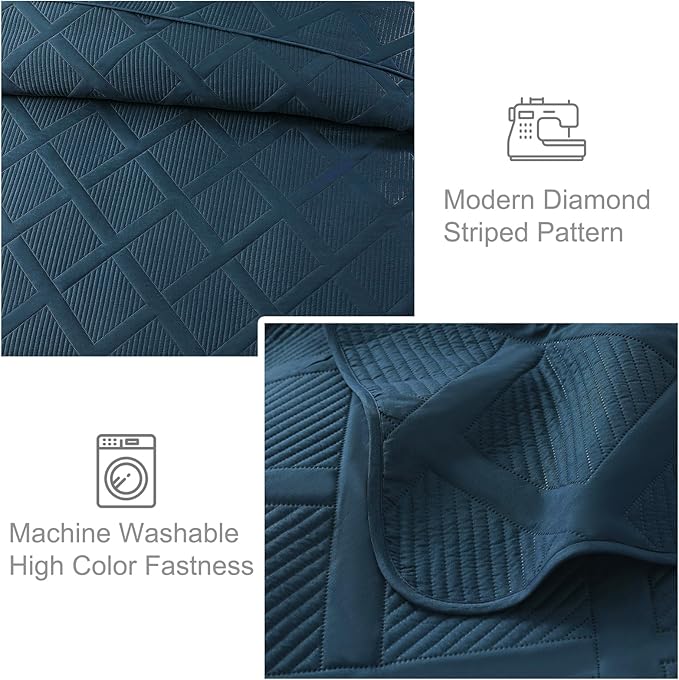 Exclusivo Mezcla King Quilt Set- Navy Blue Quilts Bedding Set - Image 5