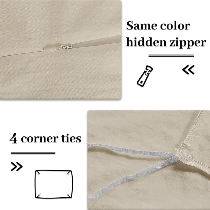 NEXHOME PRO Duvet Cover Set Oversized Queen 98"x98" Linen Feel Textured Cream - Image 6