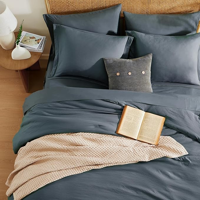 WRENSONGE King Size Comforter Set- 7 Pieces Blue Grey Bed in a Bag King - Image 5