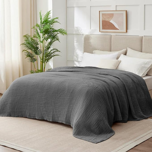 100% Cotton Muslin Blanket Queen 90" x 90", Breathable and Lightweight Cotton - Image 2