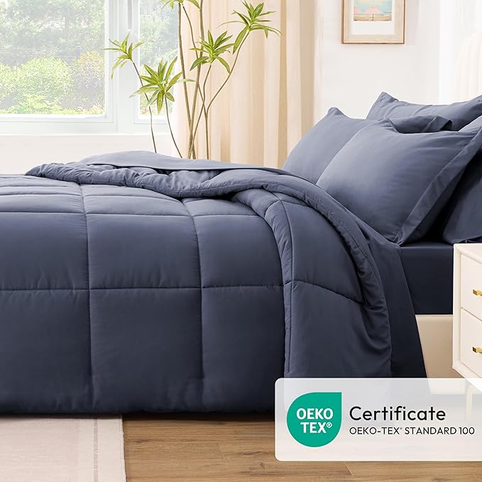 Love's cabin Queen Comforter Set Indigo Blue, 7 Pieces Queen Bed in a Bag - Image 5
