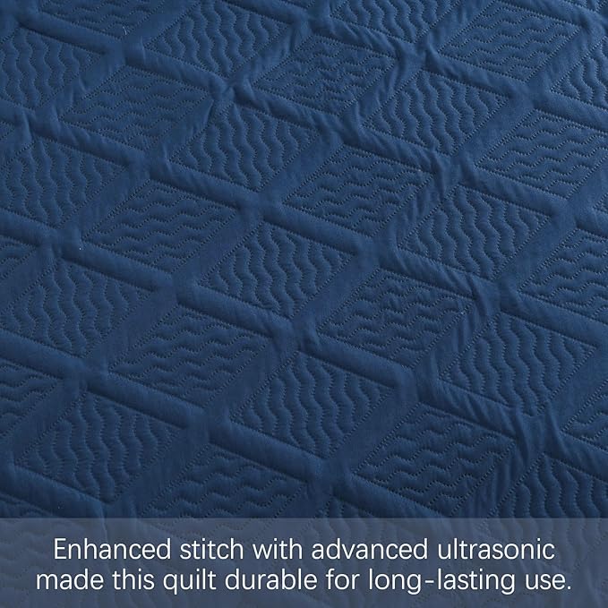 Yiran Navy Blue Quilt Set King Size Fall Bedspreads Embossed Diamond Pattern 3 - Image 5