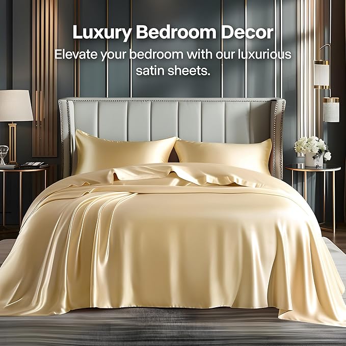 BEDELITE Satin Sheets Twin Size Bed Set, Luxury Soft Champagne Silky Sheets - Image 2