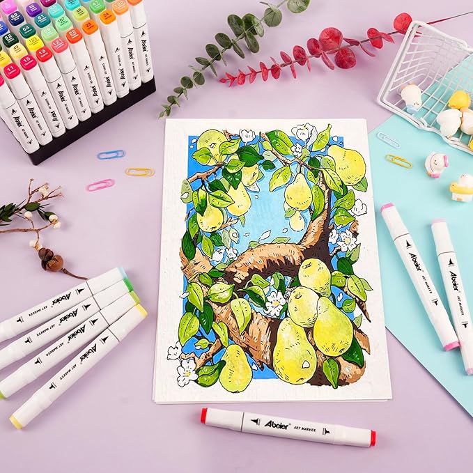100 Colors Alcohol Markers Set, Dual Tips Blender Art Marker for Drawing, Permanent Sketch Markers for adult coloring, Alcohol Based, Adults Coloring and Artist Illustration.(BRUSH TIP)-DeskoryOffice