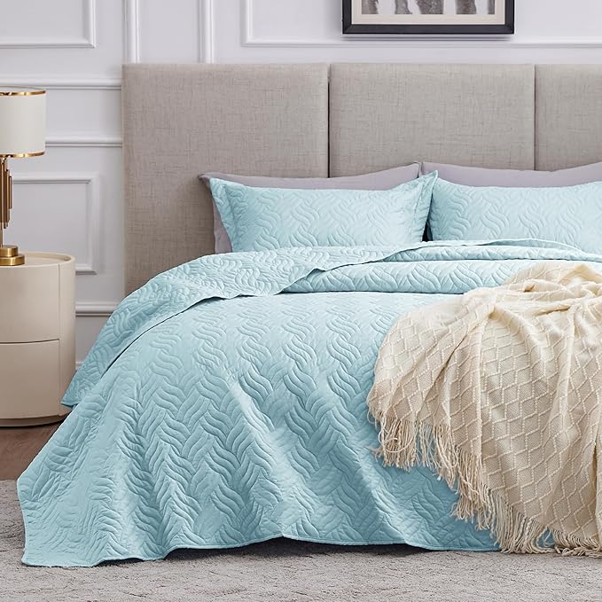 Love's cabin California King Size Quilt Bedding Set Light Blue Bedspread by Lovescabin