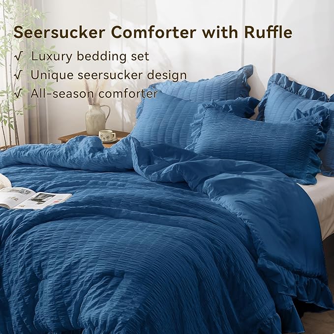 JOLLYVOGUE Teal Twin Size Comforter Set, 2 Pieces Seersucker Lightweight Fluffy - Image 3
