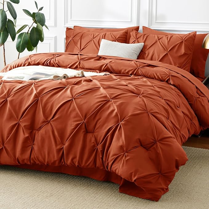 CozyLux King Size Comforter Set Burnt Orange, 7 Pieces Bed in A Bag Terracotta by CozyLux