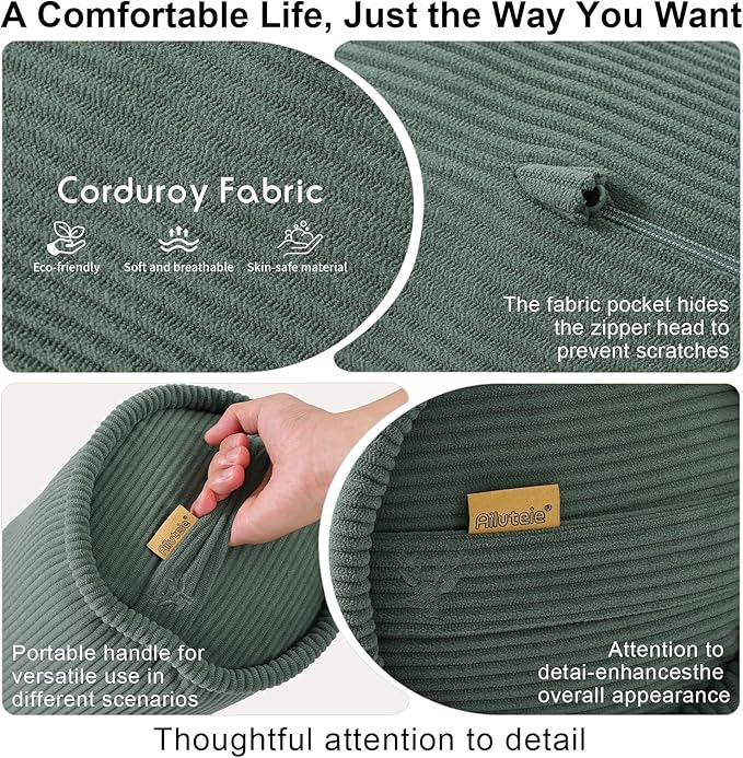 Cuddle Pillow – Corduroy Long Body Pillow for Adults, Cozy Bolster Pillow for Bed, Soft & Supportive for Relaxing Sleep,39 x 7.87 Inches,Peacock Blue