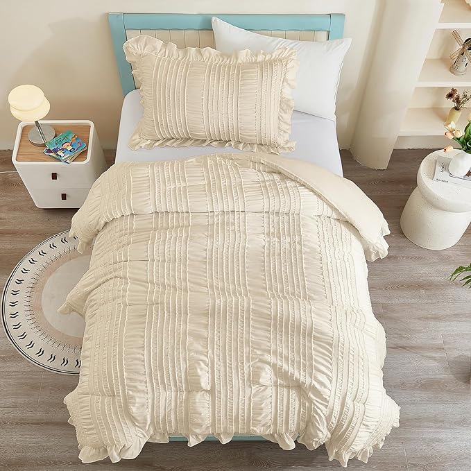 WONGS BEDDING Comforter Set Twin, 3 Pieces Ruffle - Image 5