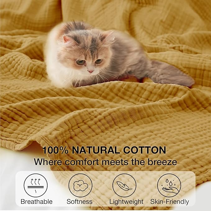 100% Cotton Muslin Blanket 50"x 60", 6 Layers Breathable and Lightweight Cotton - Image 3
