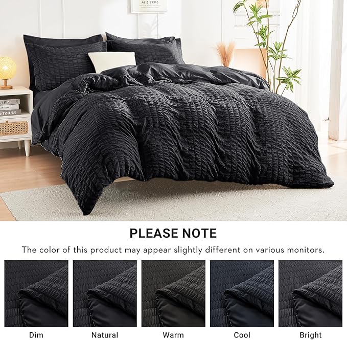 HYMOKEGE Black Oversized Queen Comforter Set Seersucker 7 Pieces, All Season - Image 6