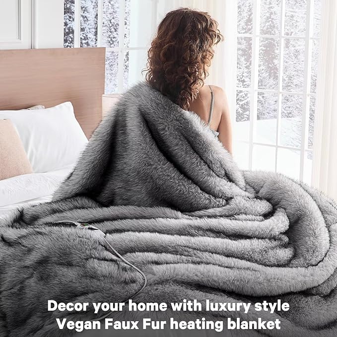 Heated Electric Blanket Throw, Octrot 50"X60" Faux Fur Heating Blanket Luxury - Image 7
