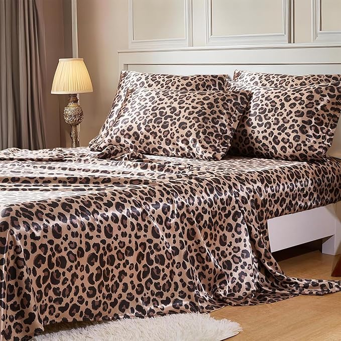 MR&HM Satin Bed Sheets with Elastic Corner Straps, Full Size Sheets Set by MRHM