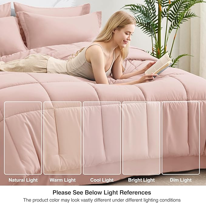 Love's cabin Twin XL Comforter Set Blush Pink, 5 Pieces Twin XL Bed in a Bag - Image 7