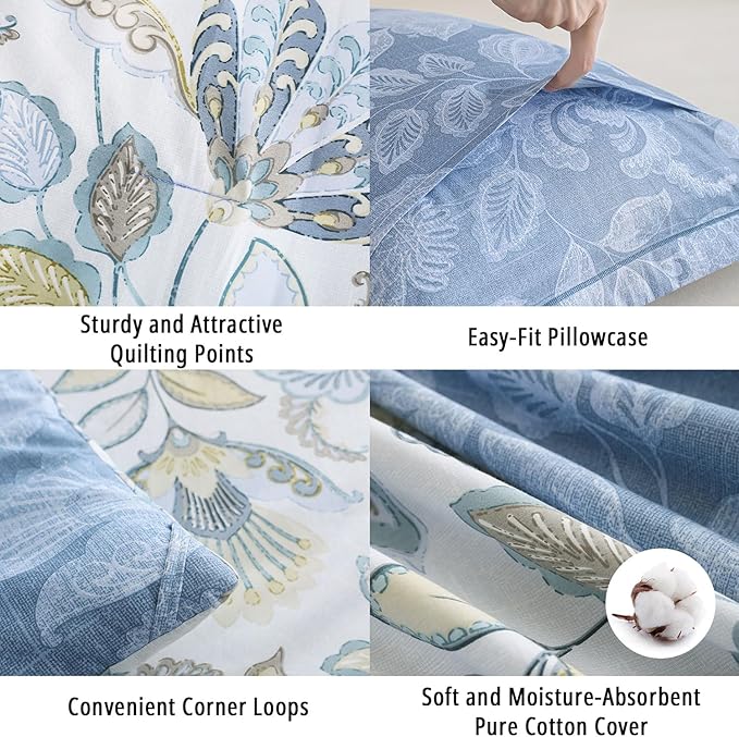 LEMIROE Vintage Botanical Cotton Comforter Queen Size 3PC - Image 5