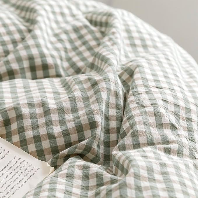 mixinni Green Gingham Ruffle Duvet Cover Full Size 3 Pieces – 100% Washed Cotton - Image 8