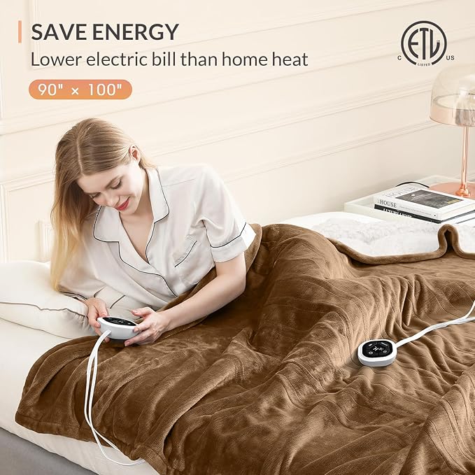 HOMLYNS LuxeHeat Heated Blanket Electric Blanket King Size, Soft Flannel Sherpa - Image 6