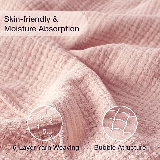 100% Cotton Muslin Blanket King 108" x 90", 6 Layers Breathable and Lightweight - Image 3