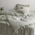 MKXI Sage Green Gingham Duvet Cover Full, 3-Piece Ruffled Bedding Set by MKXI
