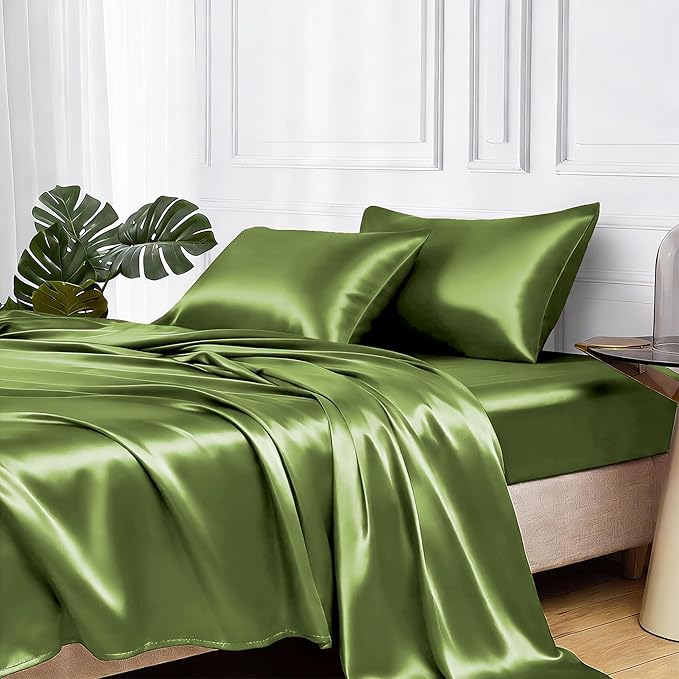 MR&HM Satin Bed Sheets, Queen Size Sheets Set by MRHM