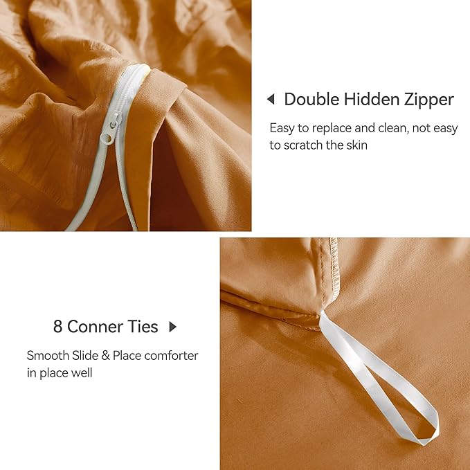 JELLYMONI Burnt Orange Duvet Cover Twin Size, Soft Breathable Seersucker Duvet - Image 5