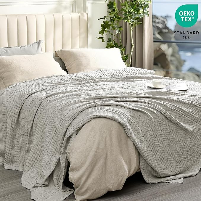 PHF Cooling Waffle Blanket Twin Size, Lightweight 60% Rayon from Bamboo & 40% - Image 3