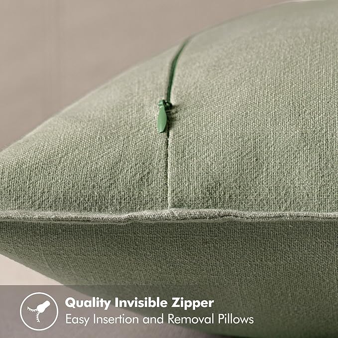 MIULEE Decorative Linen Pillow Covers 18x18 Inch Sage Green ​Boho Farmhouse​ - Image 3