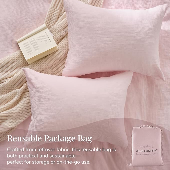 Pink Duvet Cover King, 100% Sandwashed Cotton Soft King Size Duvet Cover Set 3 - Image 6