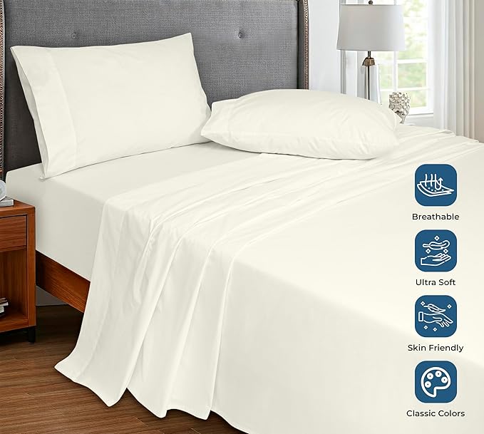 Royale Linens 100% Organic Cotton Queen Flat Sheet Only - Image 4