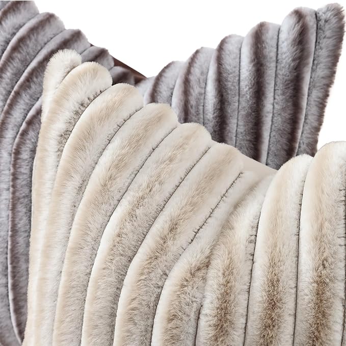 decorUhome Cozy Faux Fur Throw Pillow Covers 20x20 Set of 2 Decorative Soft - Image 2