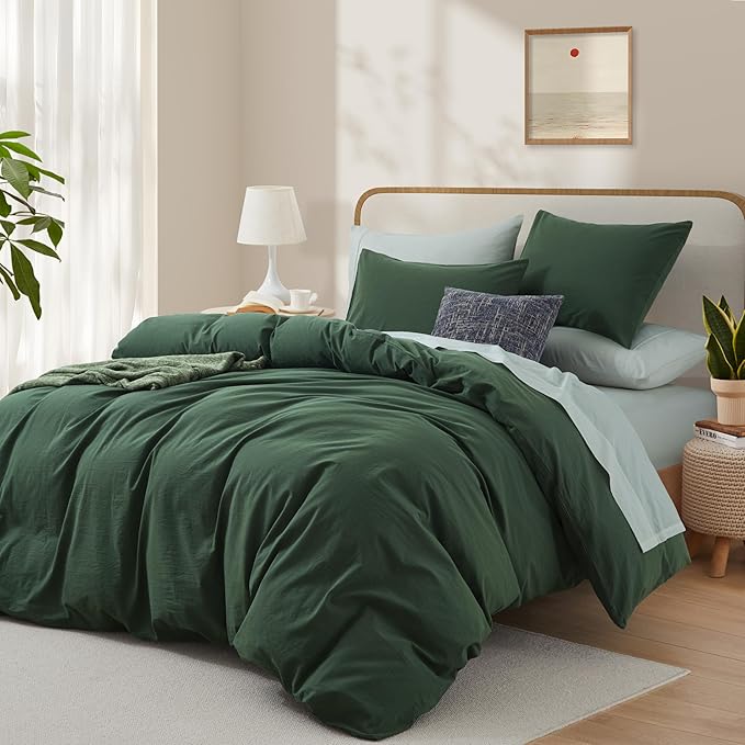 LOVQUE 100% Washed Cotton Duvet Cover Set King Size, Linen Like Natural Bedding - Image 2