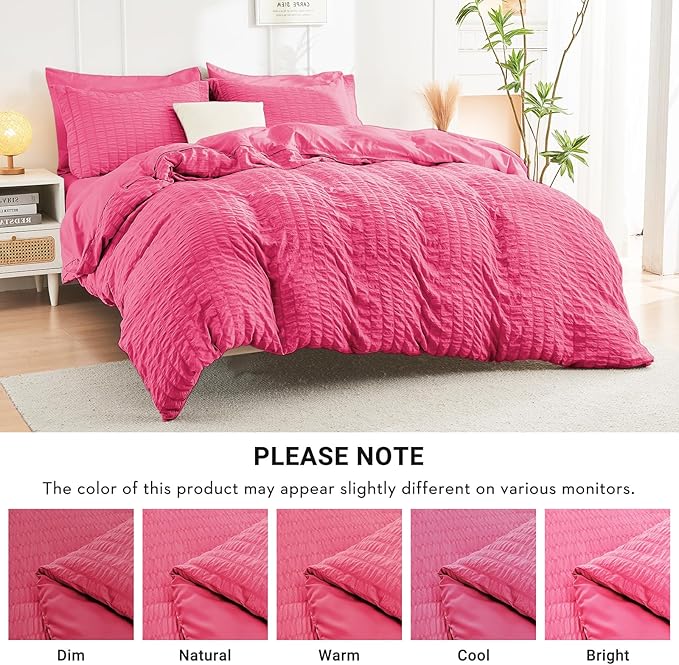 HYMOKEGE Hot Pink Twin XL Comforter Set Seersucker 5 Pieces, All Season Luxury - Image 5