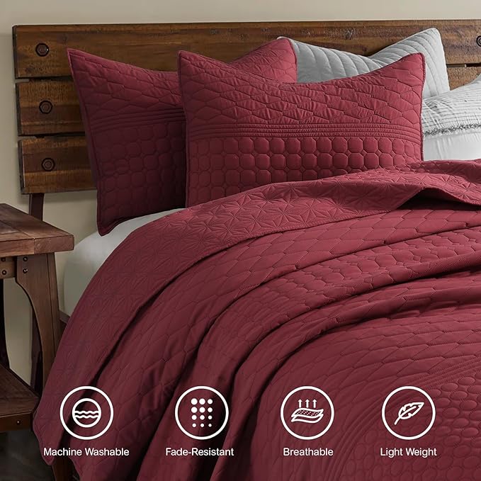HORIMOTE HOME Burgundy Red Twin Size Quilt Set - Image 2