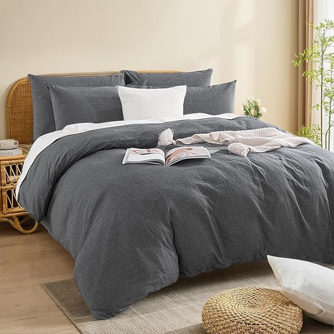 NEXHOME PRO Duvet Cover King 100% Washed Cotton, Heathered Black Breathable - Image 3